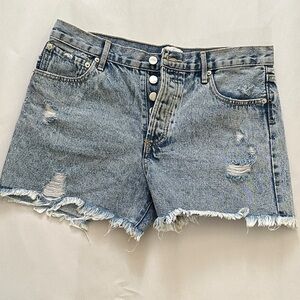 Blue Ivy Jean Shorts Denim Raw Hem Distressed Beachy Grunge Button Fly Cotton L